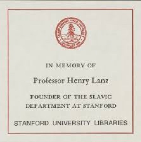Memorial bookplate for Henry Lanz, Stanford University Libraris