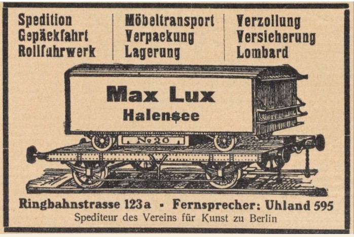 Max Lux ad from Der Sturn, Vol 3 No 108, 27 May 1912, 870